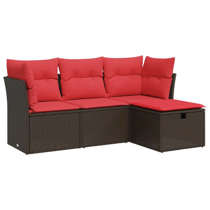 Set Divano da Giardino 4 pz con Cuscini Marrone in Polyrattan | homemem39