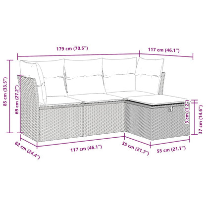 Set Divano da Giardino 4 pz con Cuscini Marrone in Polyrattan | homemem39