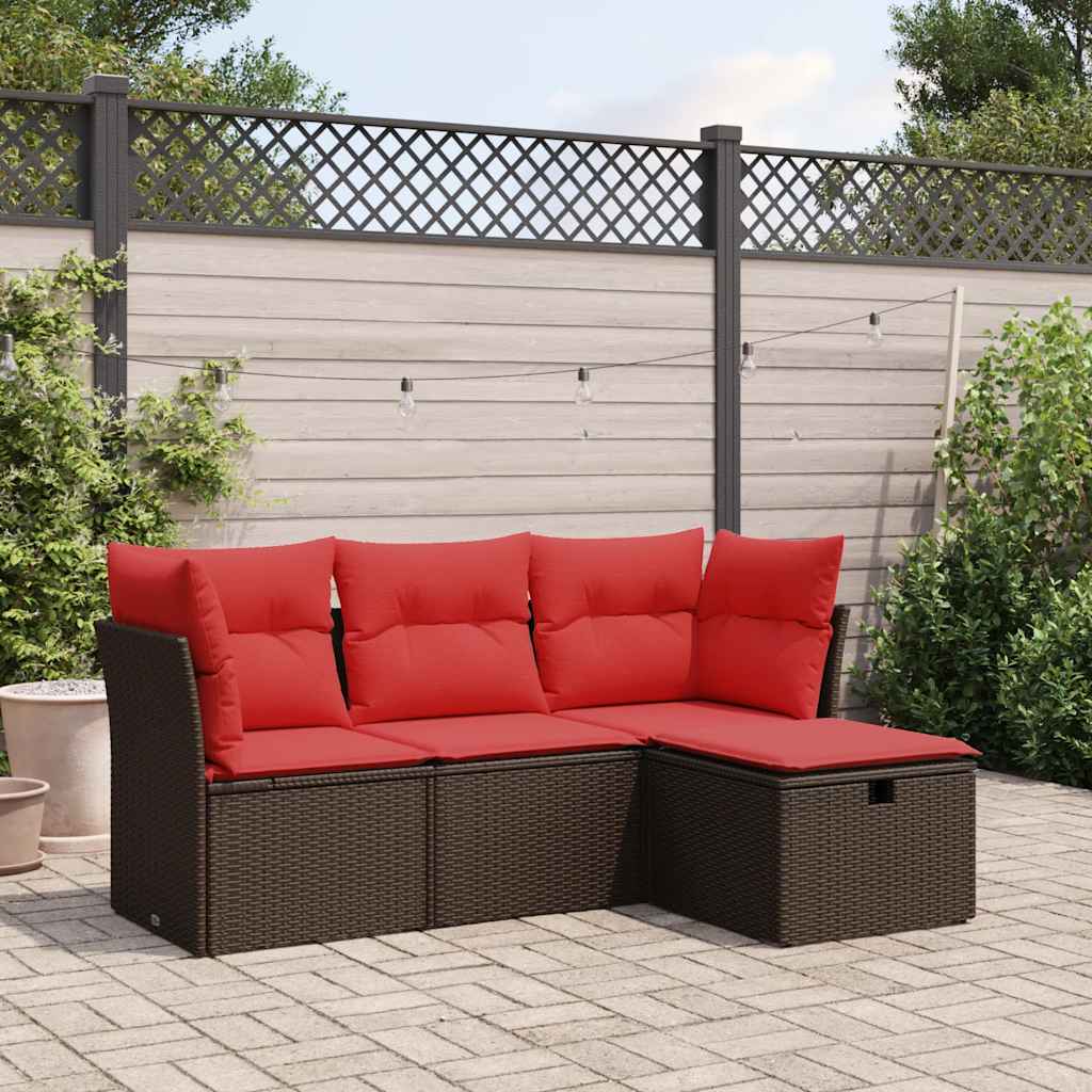 Set Divano da Giardino 4 pz con Cuscini Marrone in Polyrattan | homemem39
