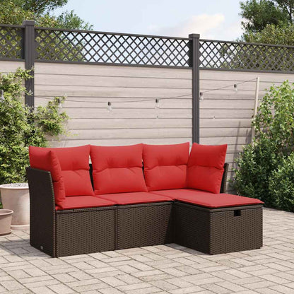 Set Divano da Giardino 4 pz con Cuscini Marrone in Polyrattan | homemem39