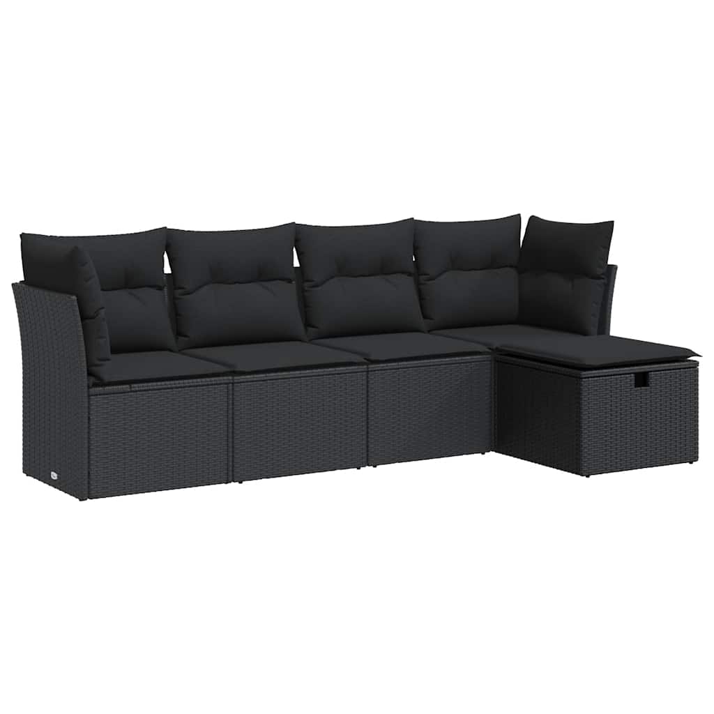 Set Divani da Giardino 5 pz con Cuscini in Polyrattan Nero | homemem39