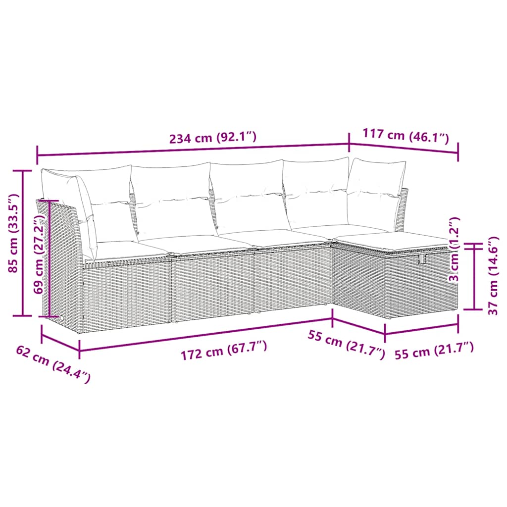 Set Divani da Giardino 5 pz con Cuscini in Polyrattan Nero | homemem39