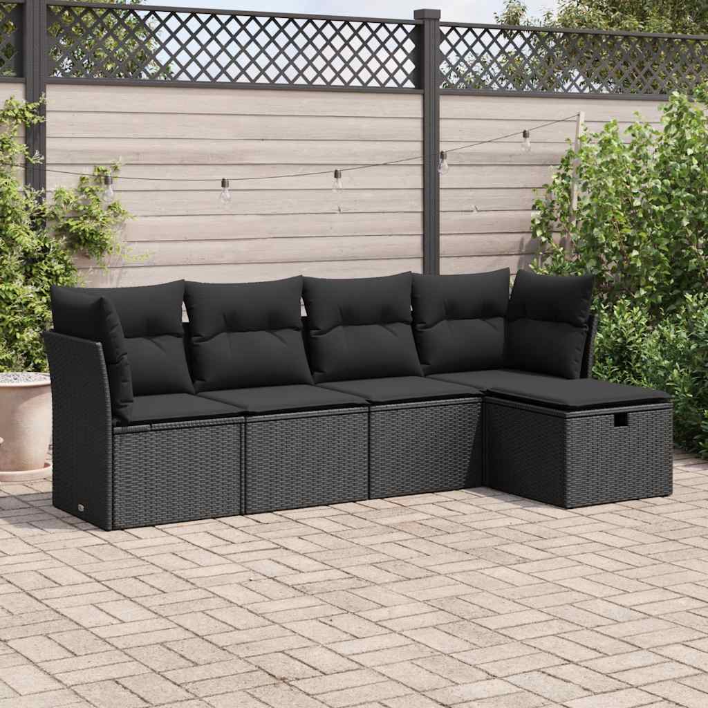 Set Divani da Giardino 5 pz con Cuscini in Polyrattan Nero | homemem39