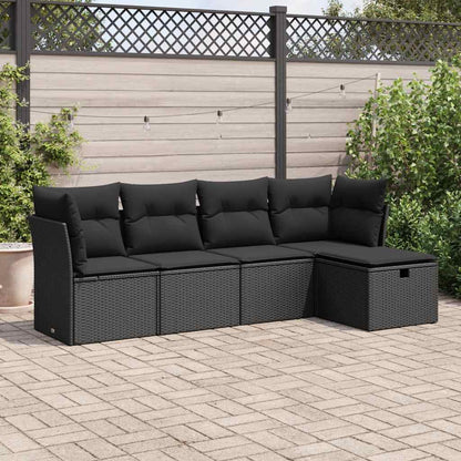 Set Divani da Giardino 5 pz con Cuscini in Polyrattan Nero | homemem39