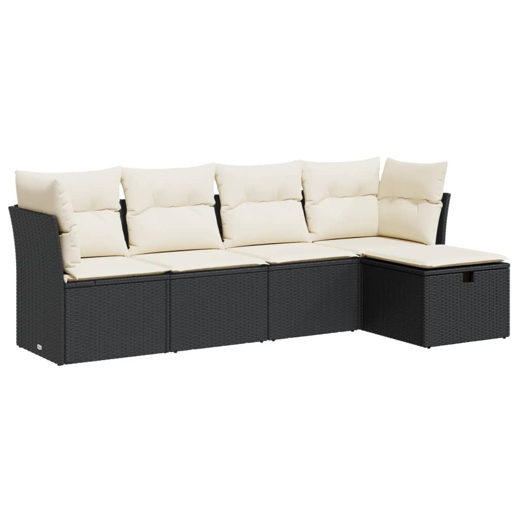 Set Divani da Giardino 5 pz con Cuscini in Polyrattan Nero - homemem39