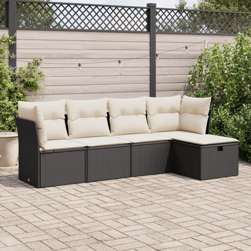 Set Divani da Giardino 5 pz con Cuscini in Polyrattan Nero - homemem39