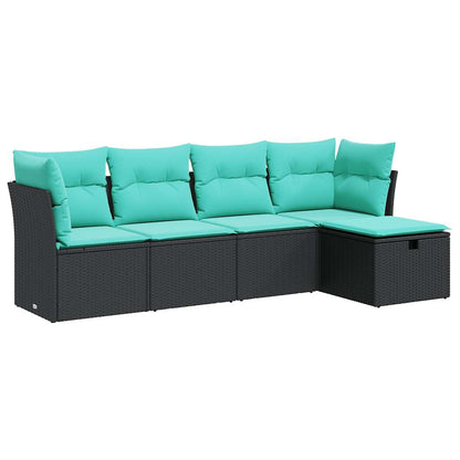 Set Divani da Giardino 5 pz con Cuscini in Polyrattan Nero | homemem39