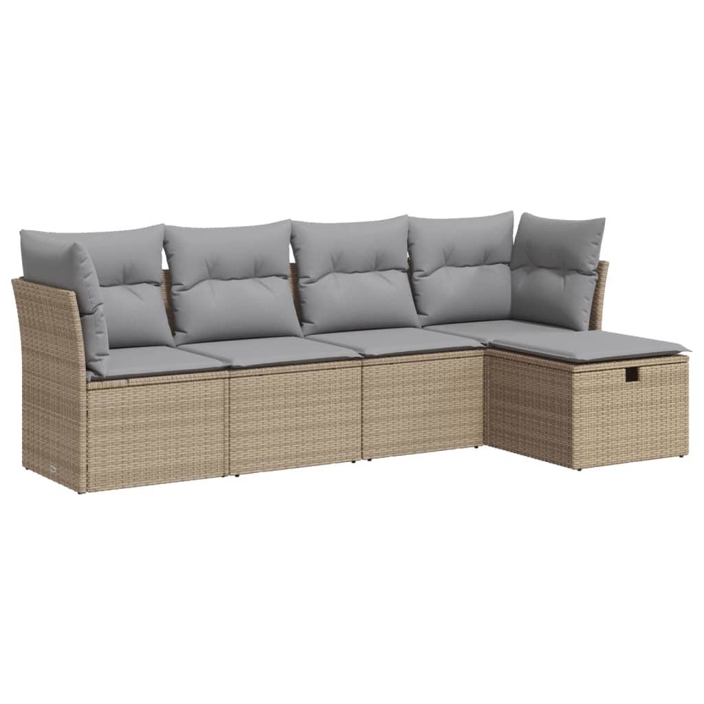 Set Divano da Giardino 5 pz con Cuscini Beige in Polyrattan - homemem39