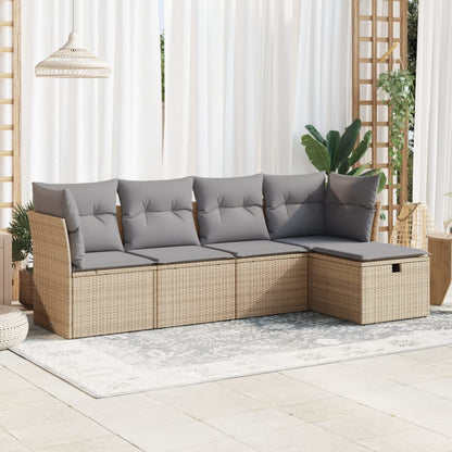Set Divano da Giardino 5 pz con Cuscini Beige in Polyrattan - homemem39