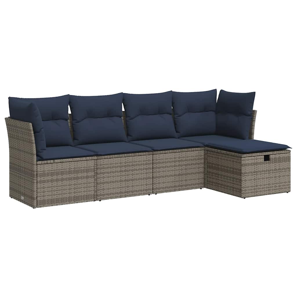 Set Divano da Giardino 5 pz con Cuscini Grigio in Polyrattan | homemem39
