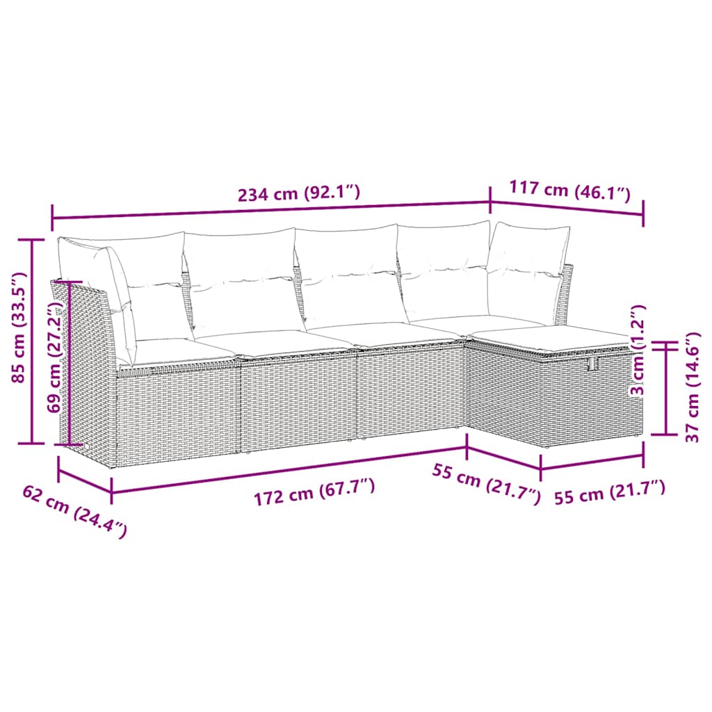 Set Divano da Giardino 5 pz con Cuscini Grigio in Polyrattan | homemem39