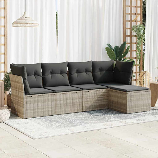 Set Divano da Giardino 5pz con Cuscini Grigio Chiaro Polyrattan - homemem39