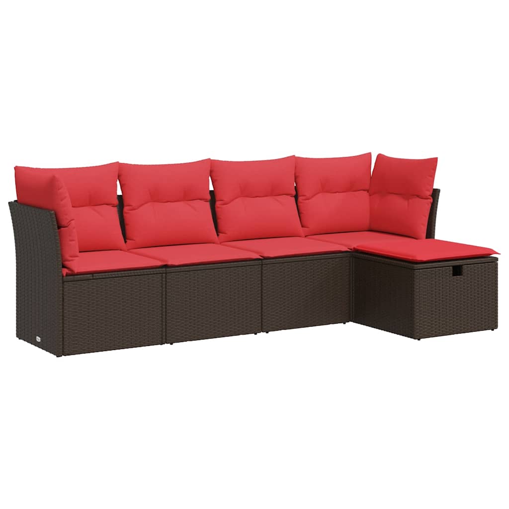 Set Divano da Giardino 5 pz con Cuscini Marrone in Polyrattan | homemem39
