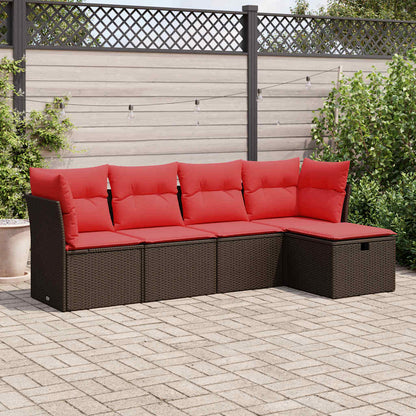 Set Divano da Giardino 5 pz con Cuscini Marrone in Polyrattan | homemem39