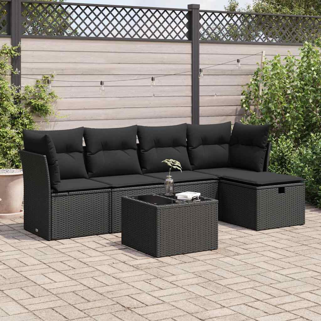 Set Divano da Giardino 6 pz con Cuscini Nero in Polyrattan | homemem39