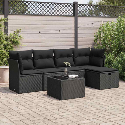 Set Divano da Giardino 6 pz con Cuscini Nero in Polyrattan | homemem39