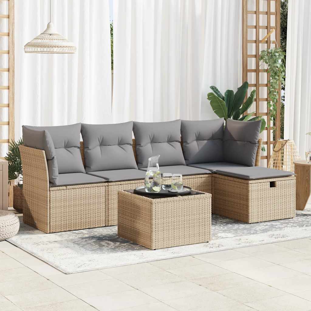 Set Divano da Giardino 6 pz con Cuscini Beige in Polyrattan - homemem39