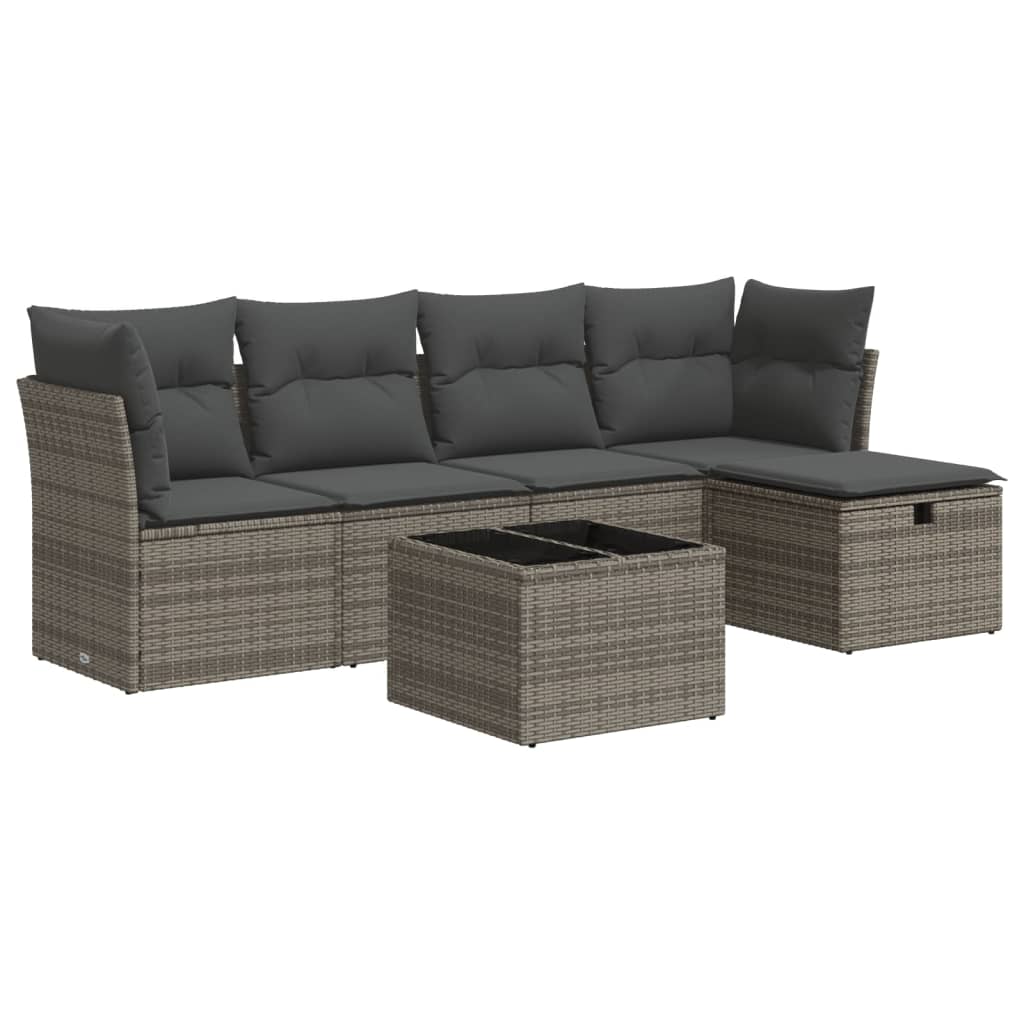 Set Divano da Giardino 6 pz con Cuscini Grigio in Polyrattan | homemem39