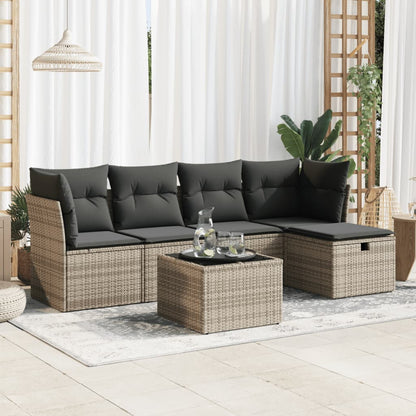 Set Divano da Giardino 6 pz con Cuscini Grigio in Polyrattan | homemem39