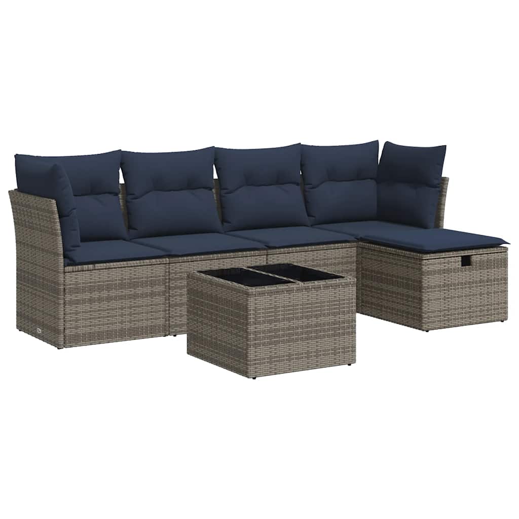 Set Divano da Giardino 6 pz con Cuscini Grigio in Polyrattan | homemem39