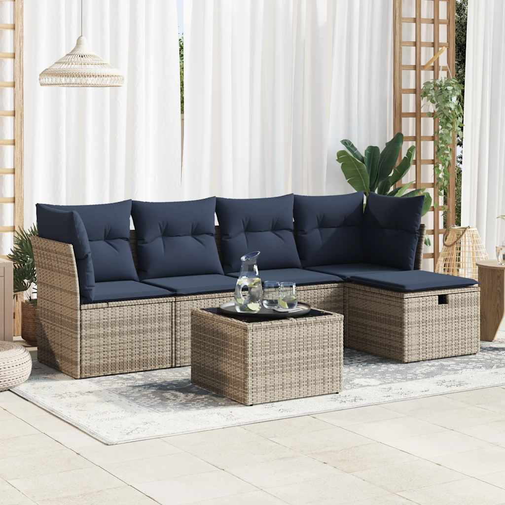 Set Divano da Giardino 6 pz con Cuscini Grigio in Polyrattan | homemem39