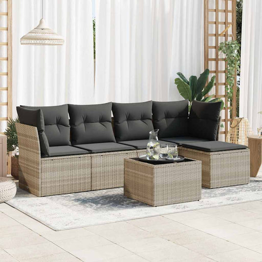 Set Divano da Giardino 6pz con Cuscini Grigio Chiaro Polyrattan - homemem39