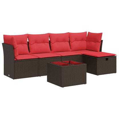 Set Divano da Giardino 6 pz con Cuscini Marrone in Polyrattan | homemem39