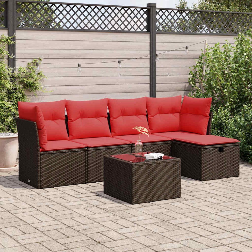 Set Divano da Giardino 6 pz con Cuscini Marrone in Polyrattan | homemem39