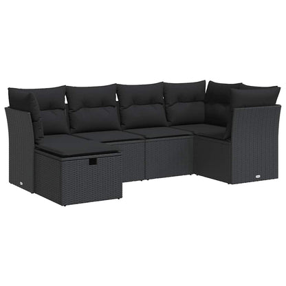 Set Divano da Giardino 6 pz con Cuscini Nero in Polyrattan | homemem39