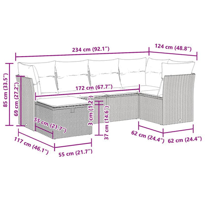 Set Divano da Giardino 6 pz con Cuscini Nero in Polyrattan | homemem39