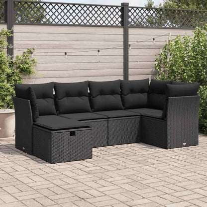 Set Divano da Giardino 6 pz con Cuscini Nero in Polyrattan | homemem39