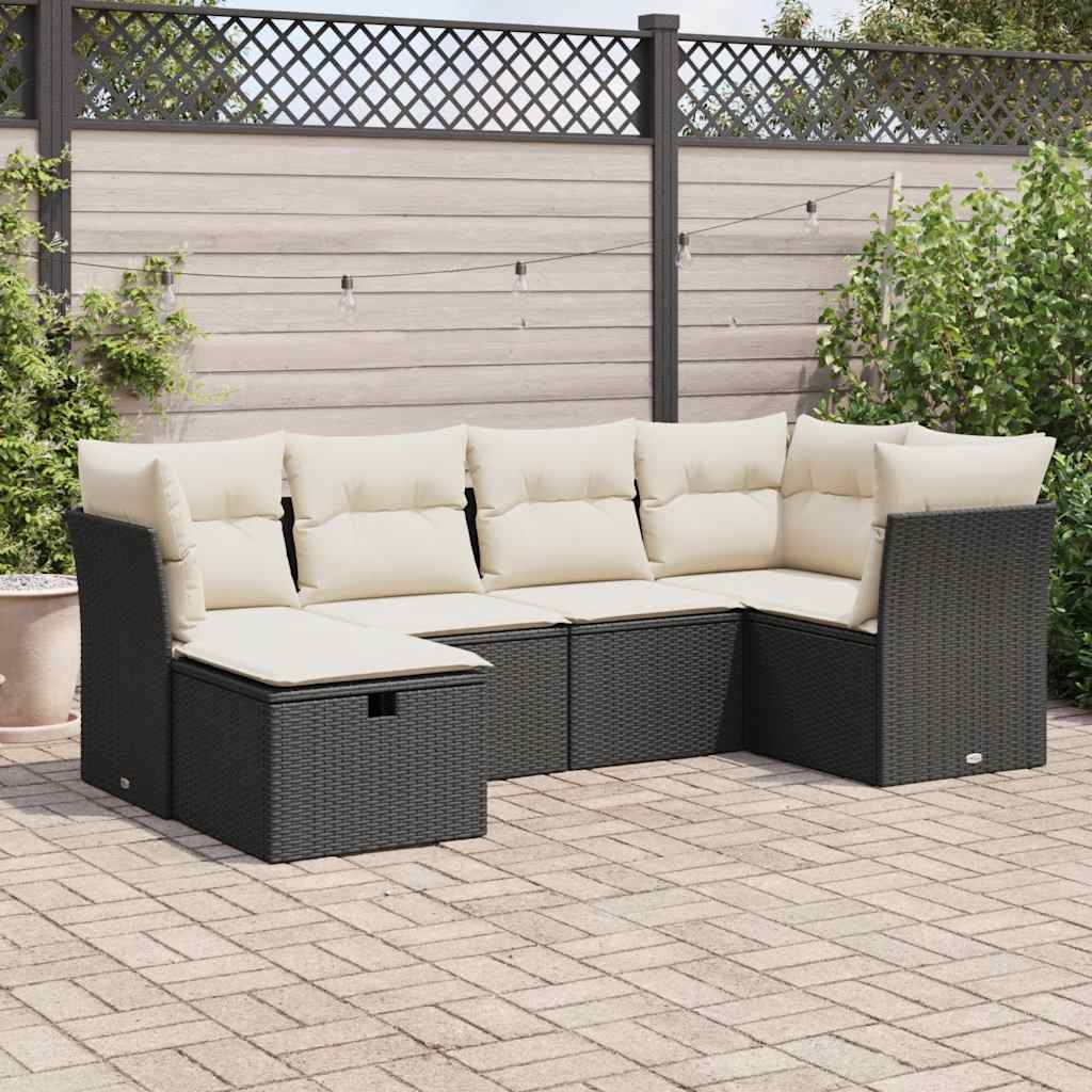 Set Divano da Giardino 6 pz con Cuscini Nero in Polyrattan - homemem39