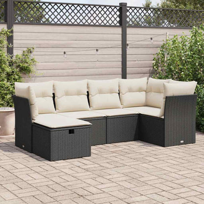 Set Divano da Giardino 6 pz con Cuscini Nero in Polyrattan - homemem39