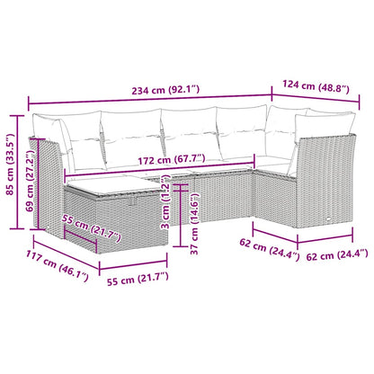 Set Divano da Giardino 6 pz con Cuscini Nero in Polyrattan | homemem39