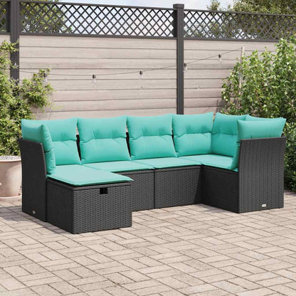 Set Divano da Giardino 6 pz con Cuscini Nero in Polyrattan | homemem39