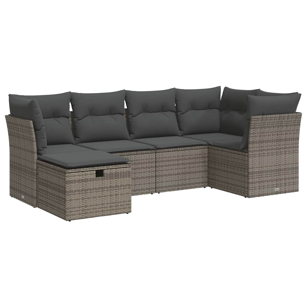 Set Divano da Giardino 6 pz con Cuscini Grigio in Polyrattan | homemem39