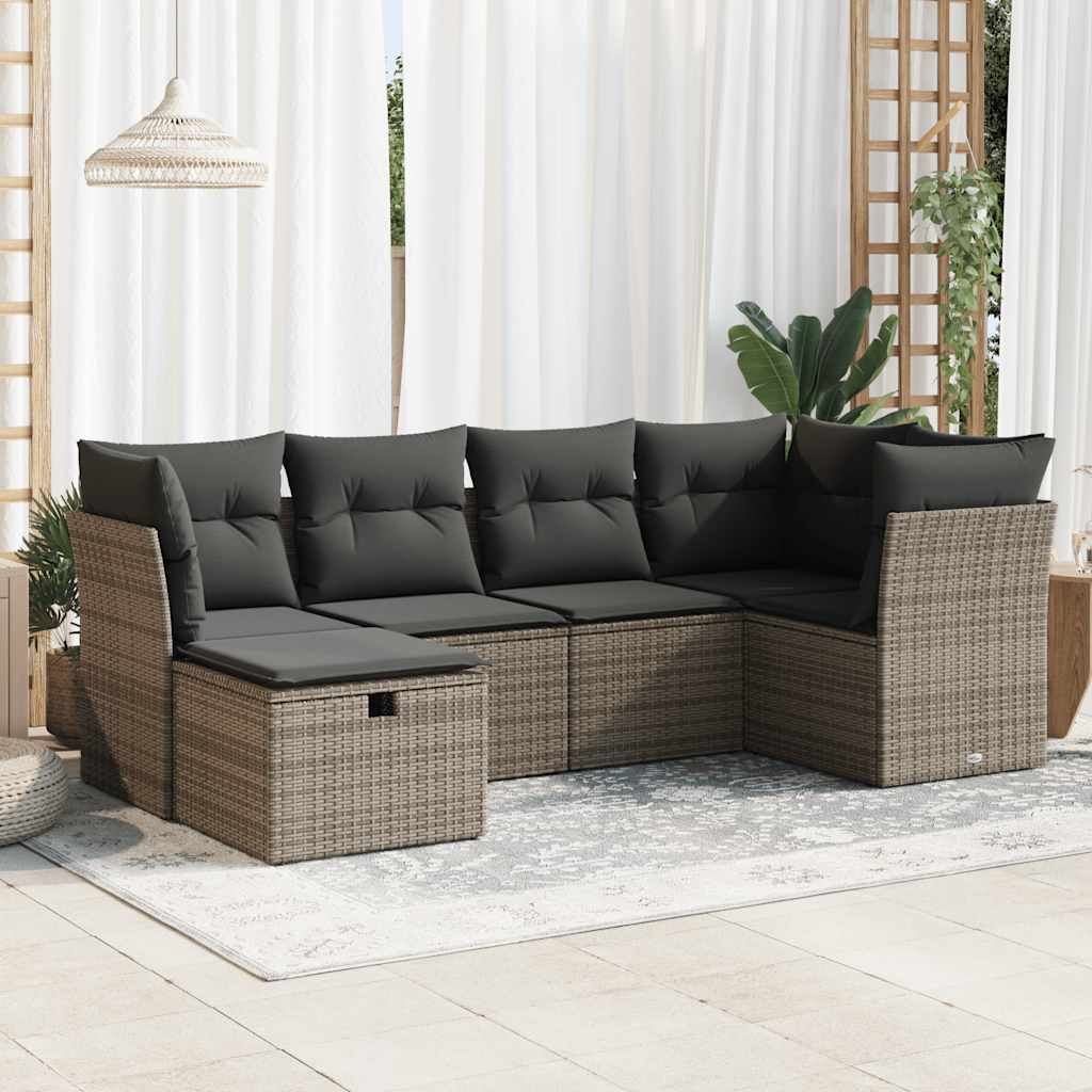 Set Divano da Giardino 6 pz con Cuscini Grigio in Polyrattan | homemem39