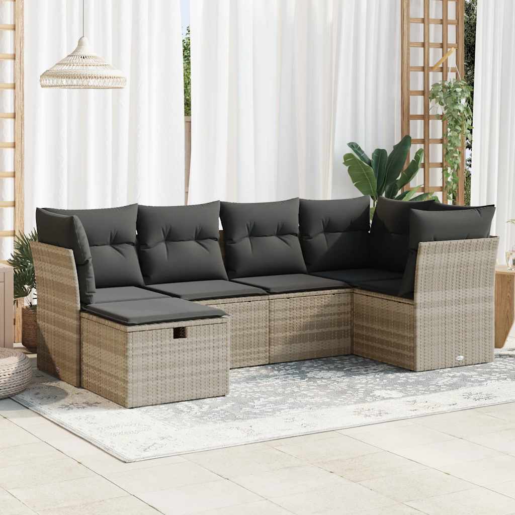 Set Divano da Giardino 6pz con Cuscini Grigio Chiaro Polyrattan - homemem39