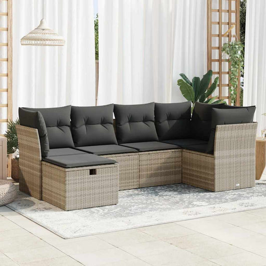 Set Divano da Giardino 6pz con Cuscini Grigio Chiaro Polyrattan - homemem39
