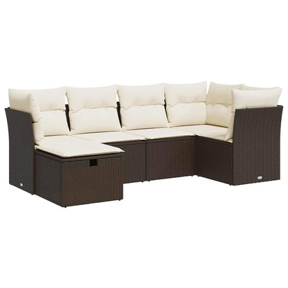 Set Divano da Giardino 6 pz con Cuscini Marrone in Polyrattan - homemem39