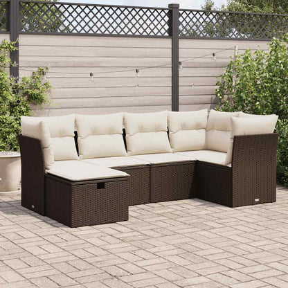 Set Divano da Giardino 6 pz con Cuscini Marrone in Polyrattan - homemem39