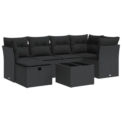 Set Divani da Giardino con Cuscini 7pz Nero Polyrattan | homemem39