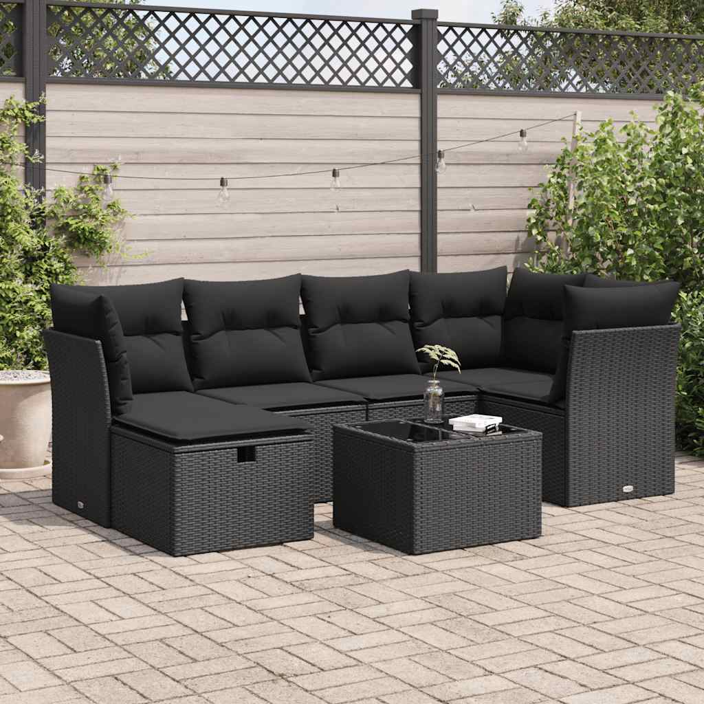 Set Divani da Giardino con Cuscini 7pz Nero Polyrattan | homemem39