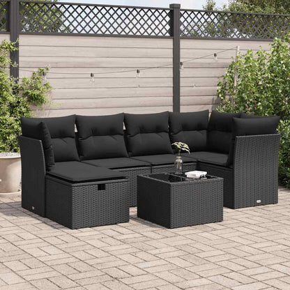 Set Divani da Giardino con Cuscini 7pz Nero Polyrattan | homemem39
