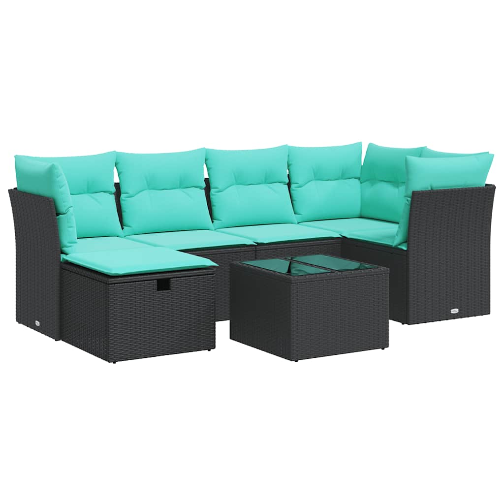 Set Divani da Giardino con Cuscini 7pz Nero Polyrattan | homemem39