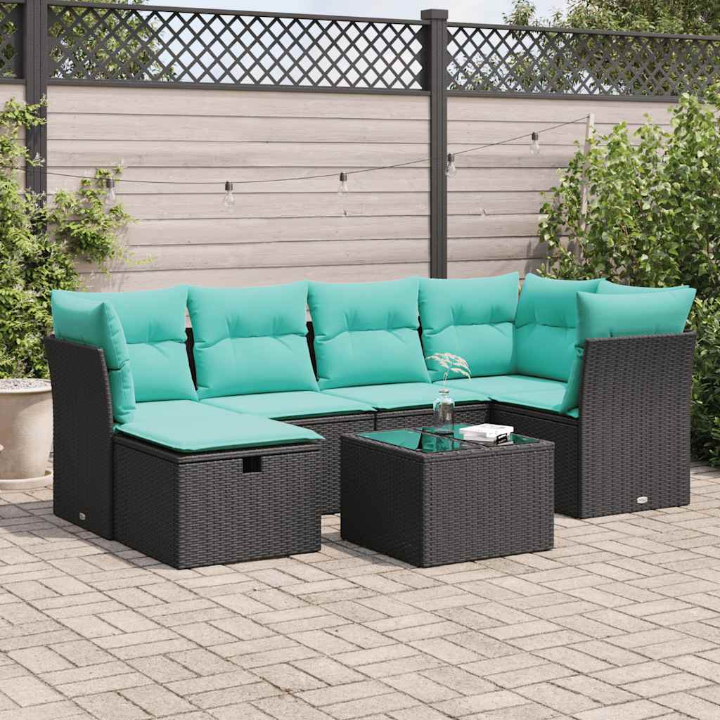 Set Divani da Giardino con Cuscini 7pz Nero Polyrattan | homemem39