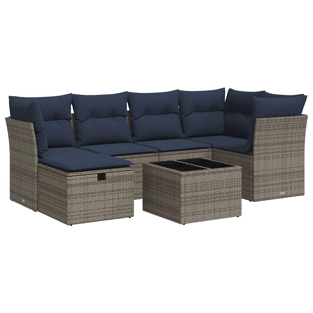 Set Divani da Giardino 7 pz con Cuscini Grigio in Polyrattan | homemem39