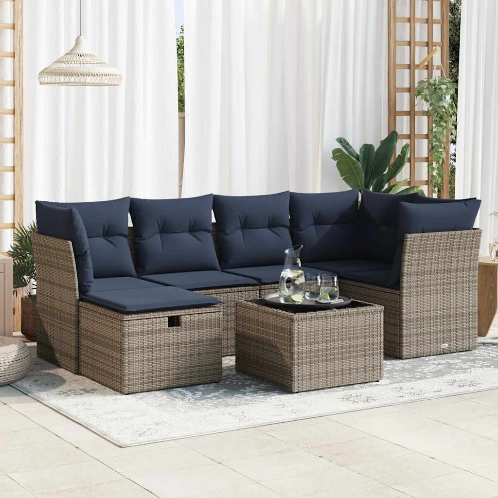 Set Divani da Giardino 7 pz con Cuscini Grigio in Polyrattan | homemem39