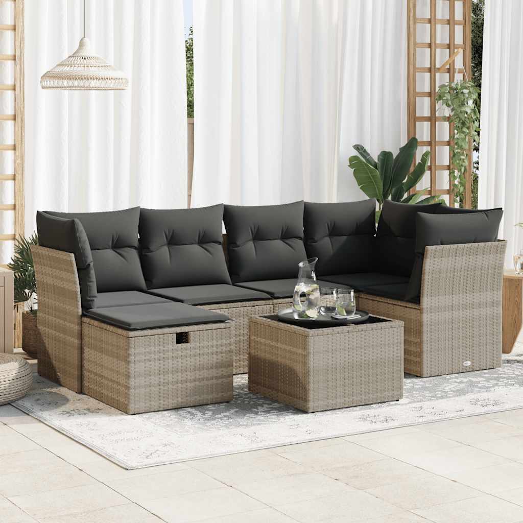 Set Divani da Giardino 7pz con Cuscini Grigio Chiaro Polyrattan - homemem39