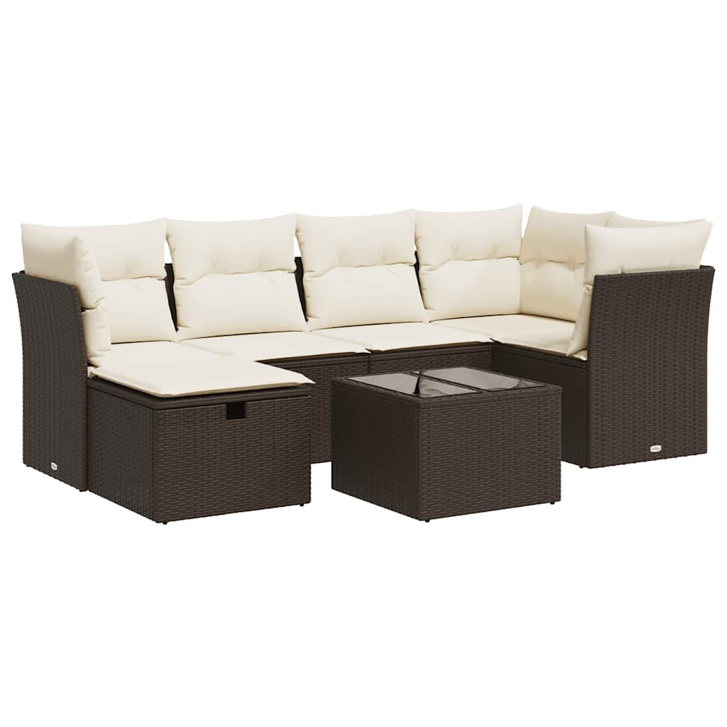 Set Divani da Giardino 7 pz con Cuscini Marrone in Polyrattan - homemem39
